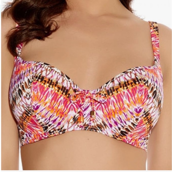 Freya Inferno Vibrant Multicolored Underwire Half Cup Bikini Top Amber, 30 DD - Picture 4 of 12